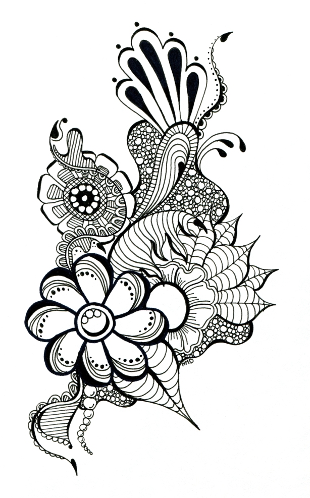 Doodle art floral drawing with a sharpie pen