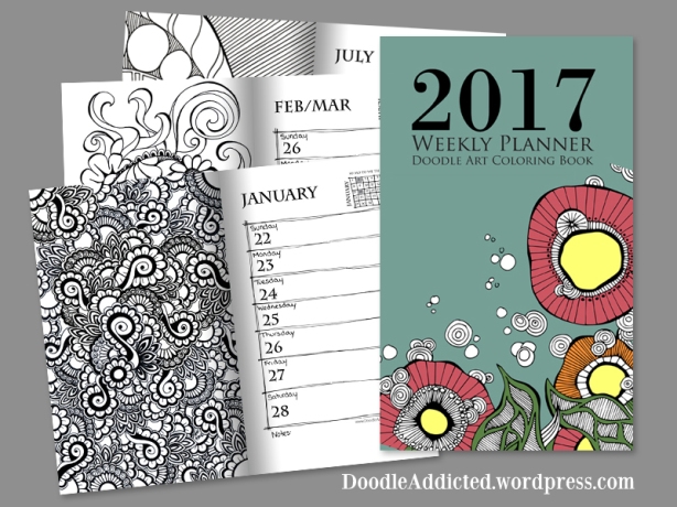 2017 weekly planner doodle art coloring book